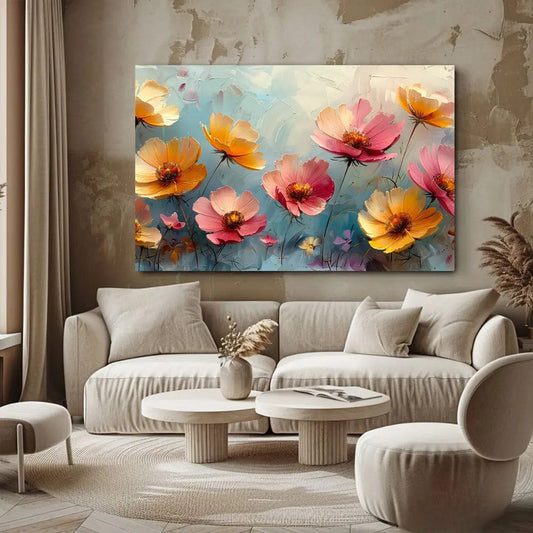 Toiledart Tableau peinture fleurs jaunes et roses Toile 40x30