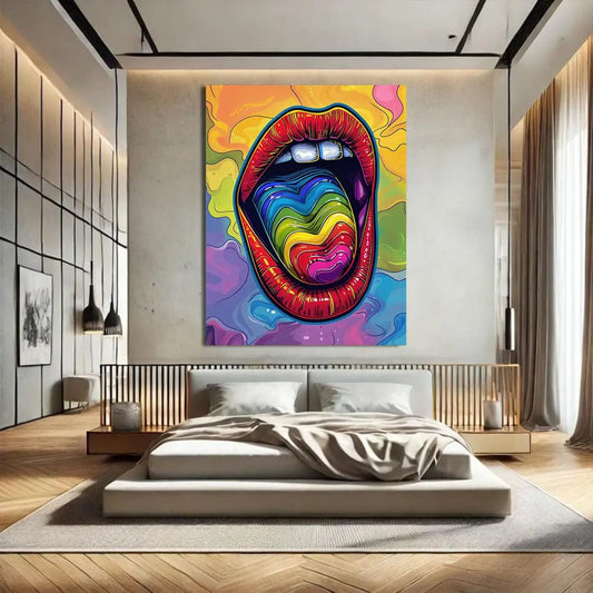 Toiledart Tableau peinture graffiti bouche colorée Toile 40x30