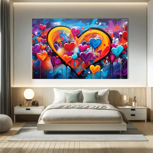 Toiledart Tableau peinture graffiti de coeurs Toile 40x30