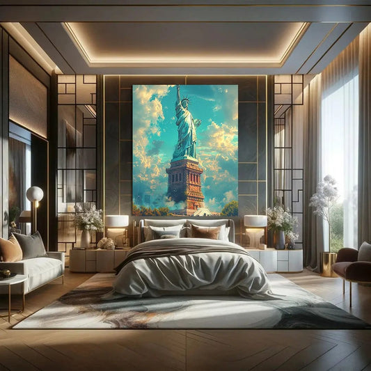 Toiledart Tableau peinture statue de la liberté dans les nuages Toile