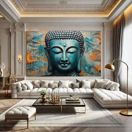 Toiledart Tableau peinture visage de Bouddha coloré Toile 40x30