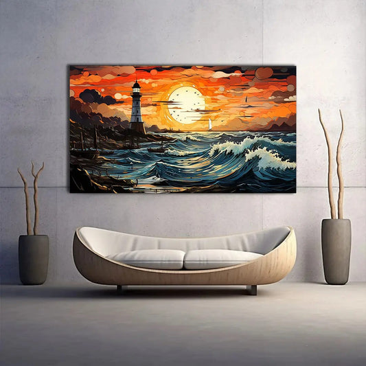 Toiledart Tableau peinture vue sur phare au coucher du soleil Toile 40x30