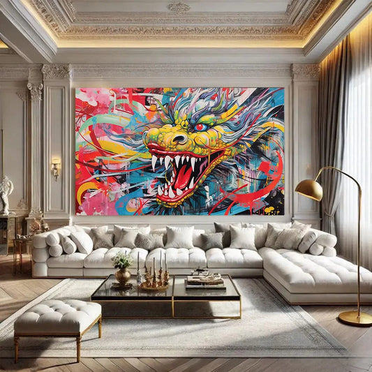 Toiledart Tableau pop art dragon chinois Toile 40x30