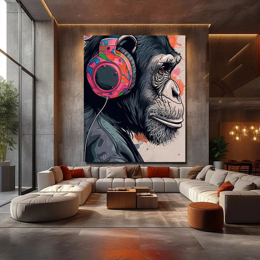 Toiledart Tableau pop art singe avec casque Toile 40x30