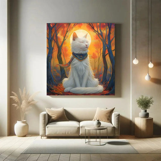 Toiledart Tableau portrait Chat blanc Toile 20x20