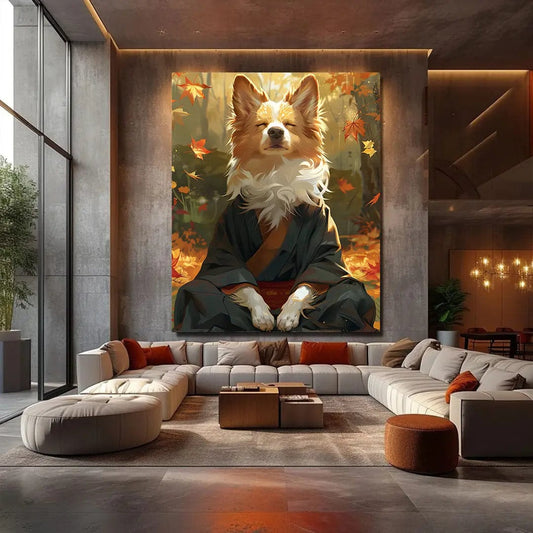 Toiledart Tableau portrait Chien Corgi zen Toile 40x30