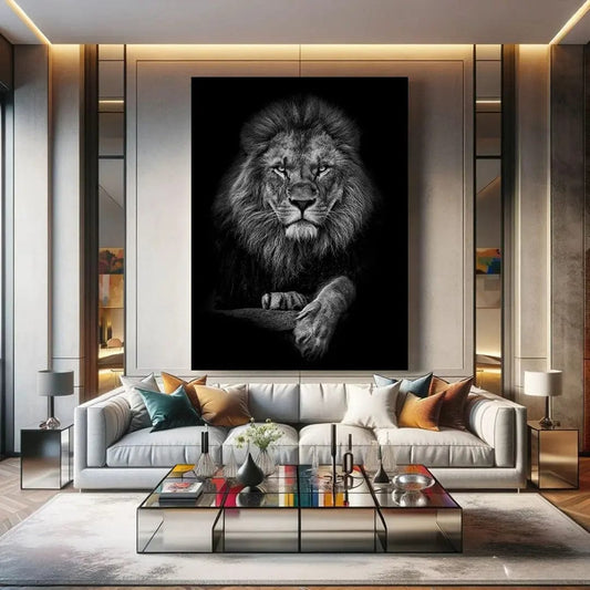 Toiledart Tableau portrait de lion noir et blanc Toile 40x30