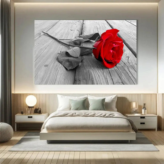 Toiledart Tableau rose rouge en noir et blanc Toile 40x30