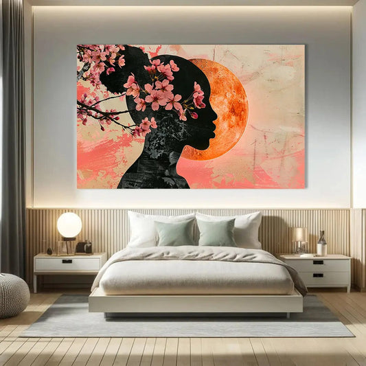 Toiledart Tableau silhouette de femme avec fleurs de cérisiers Toile 40x30