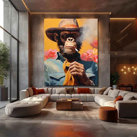 Toiledart Tableau singe cowboy qui fume Toile 40x30