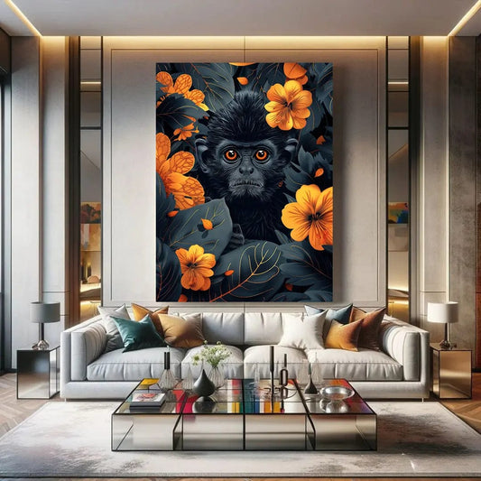 Toiledart Tableau singe noir dans les feuillages Toile 40x30