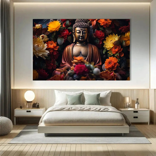 Toiledart Tableau statue de Bouddha fleurie Toile 40x30