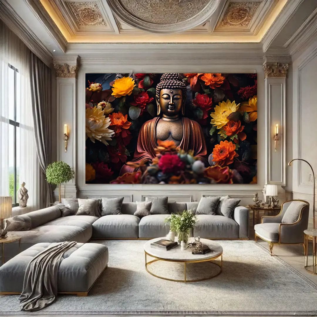 Toiledart Tableau statue de Bouddha fleurie Toile
