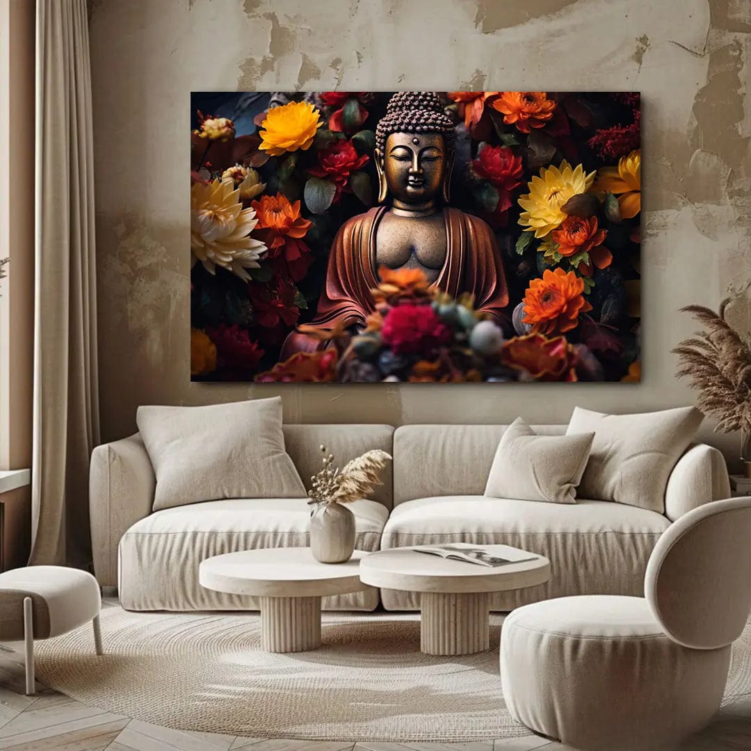 Toiledart Tableau statue de Bouddha fleurie Toile