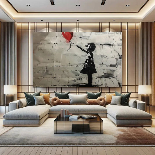 Toiledart Tableau street art la fille au ballon rouge Toile 40x30