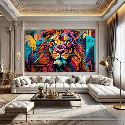 Toiledart Tableau street art lion féroce Toile 40x30