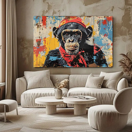 Toiledart Tableau street art singe avec bandana rouge Toile 40x30