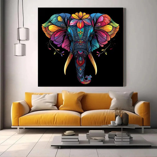 Toiledart Tableau tête d'éléphant multicolore Toile 20x20