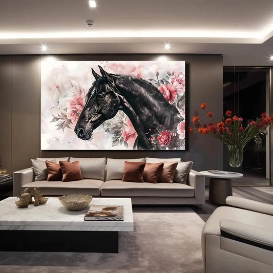 Toiledart Tableau tête de cheval noir élégant Toile 40x30