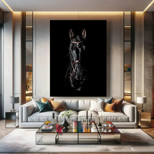 Toiledart Tableau tête de cheval noir Toile 40x30