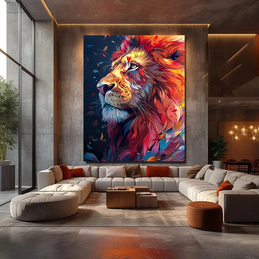 Toiledart Tableau tête de lion colorée Toile 40x30