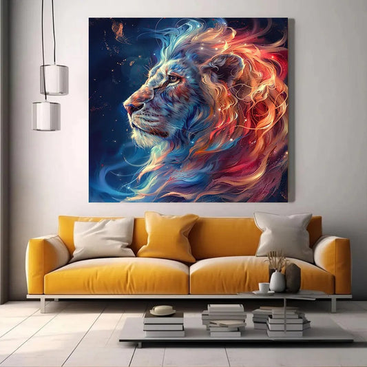 Toiledart Tableau tête de lion cosmique Toile 20x20