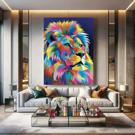 Toiledart Tableau tête de lion multicolore Toile 40x30