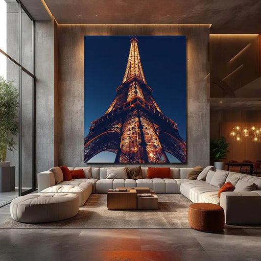 Toiledart Tableau tour Eiffel vue d'en bas la nuit Toile 40x30