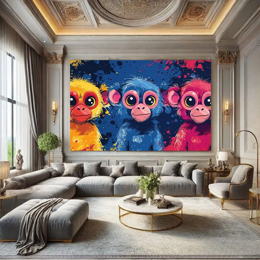 Toiledart Tableau trois singes multicolores Toile