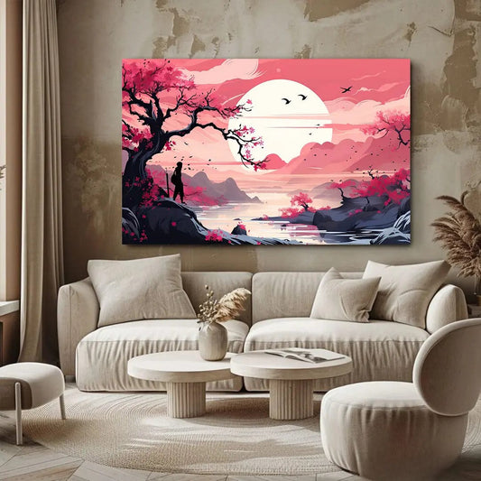 Toiledart Tableau vintage paysage japonais Toile 40x30