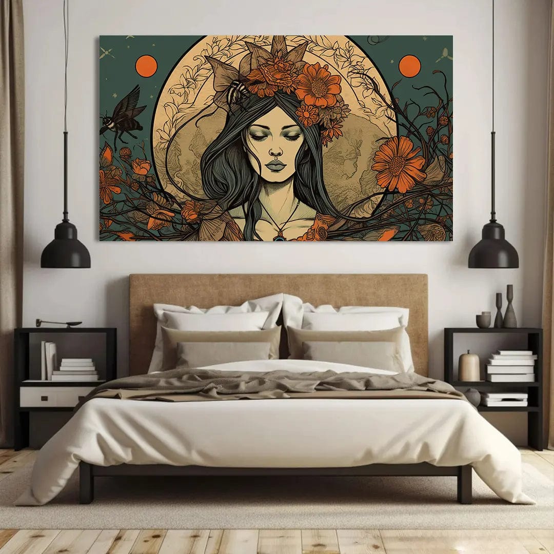 Toiledart Tableau vintage sorcière pleine lune Toile