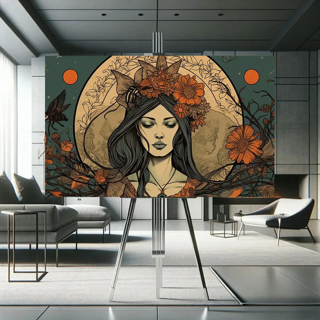 Toiledart Tableau vintage sorcière pleine lune Toile