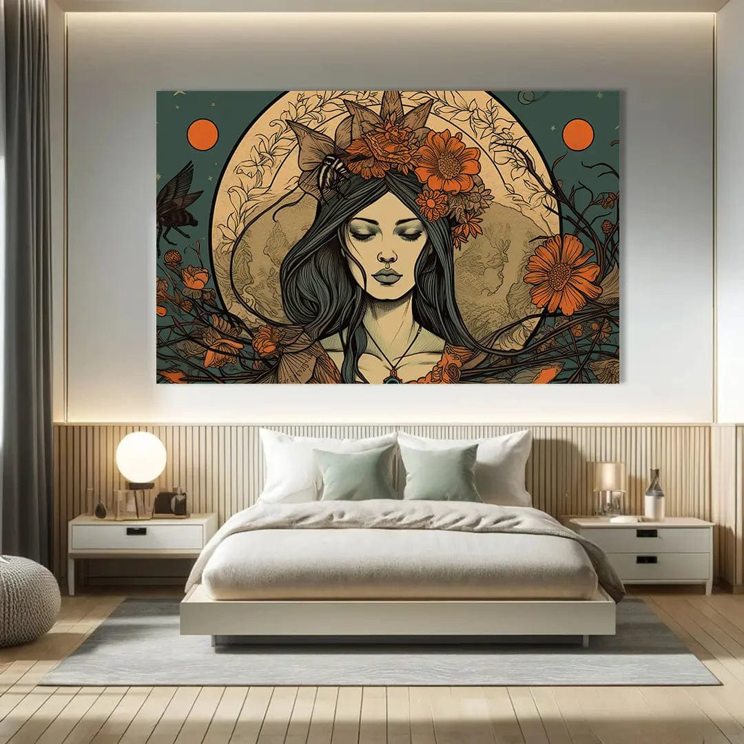 Toiledart Tableau vintage sorcière pleine lune Toile