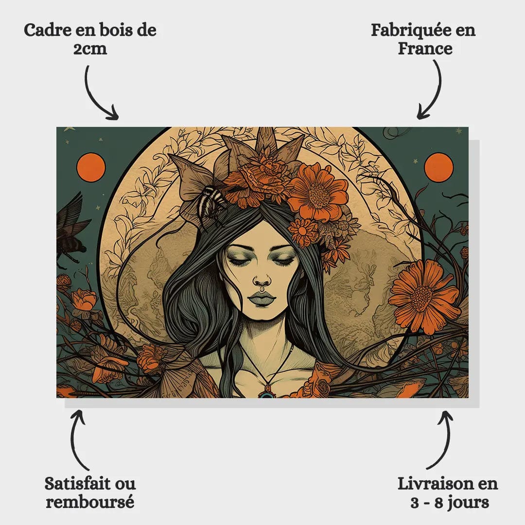 Toiledart Tableau vintage sorcière pleine lune Toile