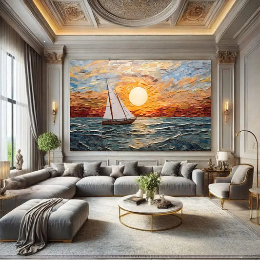 Toiledart Tableau voilier au coucher du soleil Toile 40x30