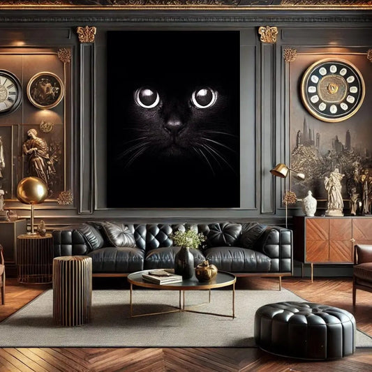 Toiledart Tableau yeux de chat dans le noir Toile 40x30