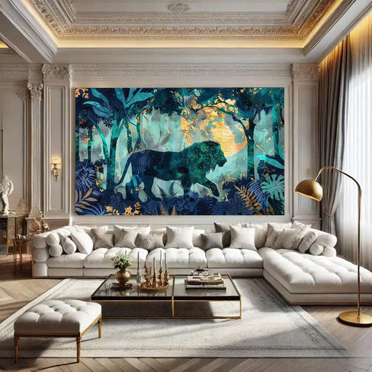 Toiledart Toile 40x20 Tableau abstrait silhouette de lion