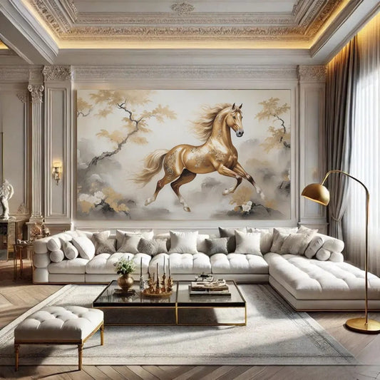 Toiledart Toile 40x20 Tableau cheval doré