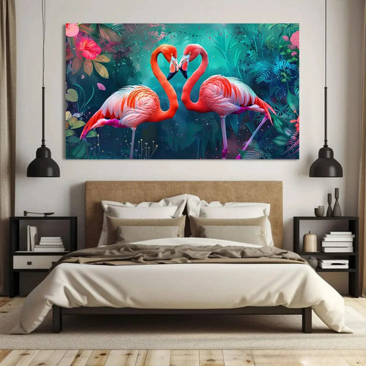 Toiledart Toile 40x20 Tableau déco couple de flamants rose