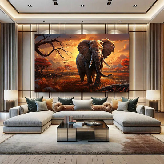 Toiledart Toile 40x20 Tableau éléphant dans la savane