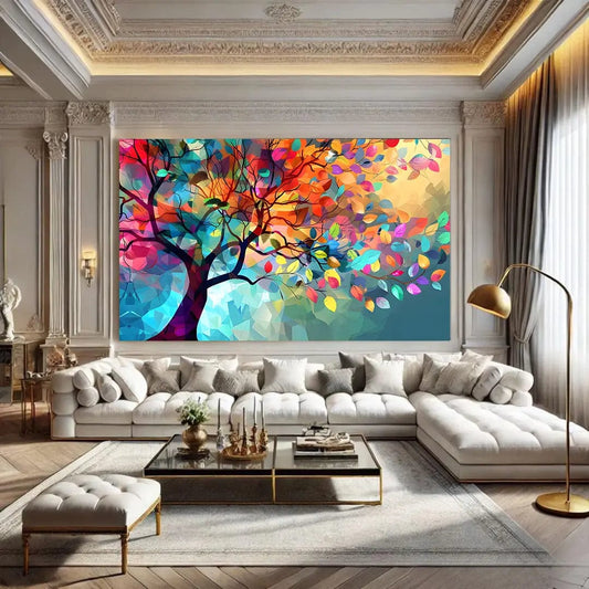 Toiledart Toile 40x20 Tableau moderne arbre aux feuilles colorées