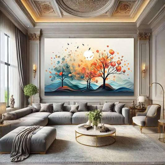 Toiledart Toile 40x30 Tableau arbre au soleil levant