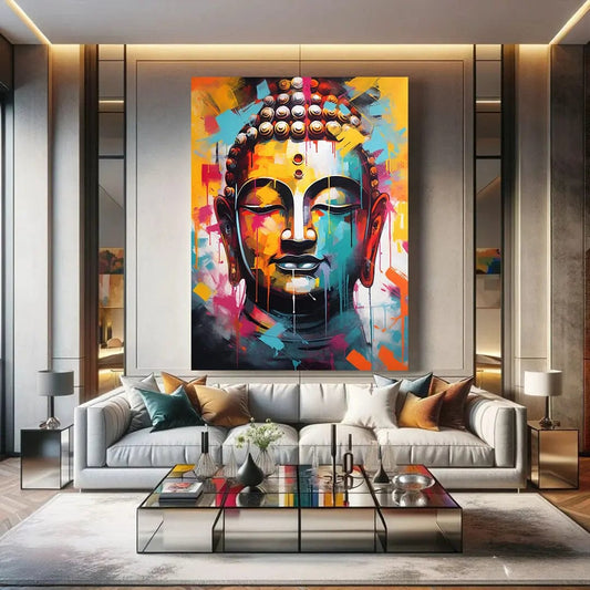 Toiledart Toile 40x30 Tableau Bouddha abstrait coloré