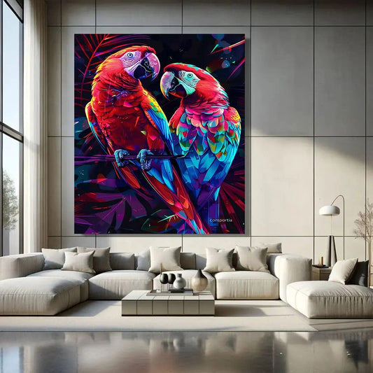 Toiledart Toile 40x30 Tableau coloré perroquets amoureux