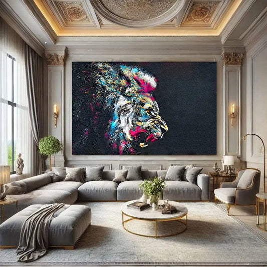 Toiledart Toile 40x30 Tableau design lion rugissant