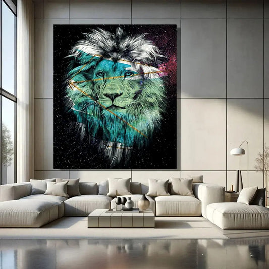 Toiledart Toile 40x30 Tableau dessin tête de lion colorée