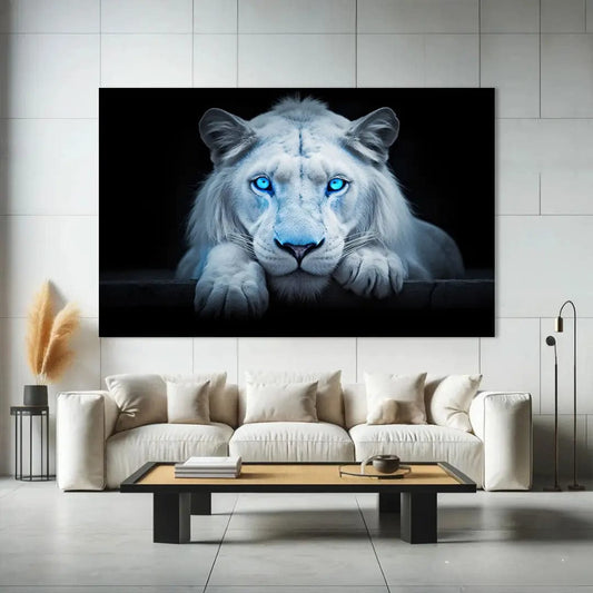 Toiledart Toile 40x30 Tableau lion aux yeux bleus