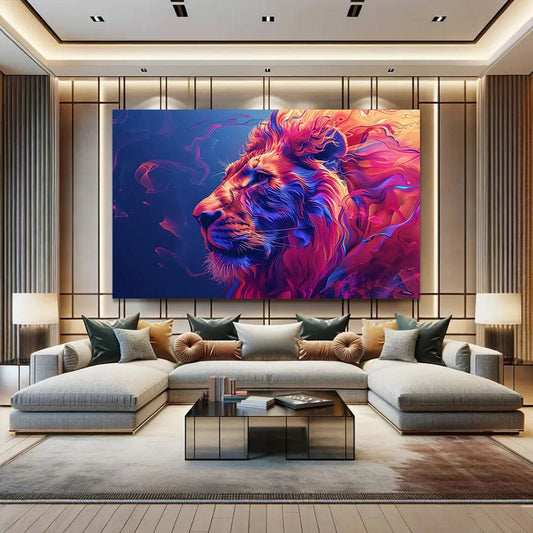 Toiledart Toile 40x30 Tableau lion multicolore