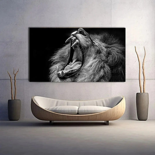 Toiledart Toile 40x30 Tableau lion rugissant noir et blanc