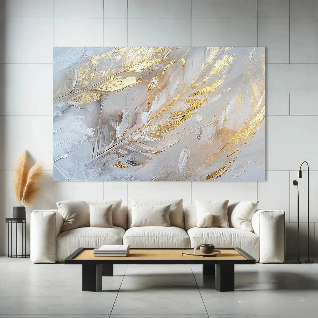 Toiledart Toile Tableau abstrait plumes dorées